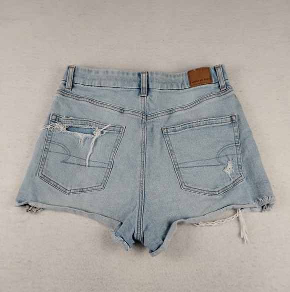 American Eagle Outfitters Light Blue Distressed High Waist Denim Shorts - Picture 3 of 6